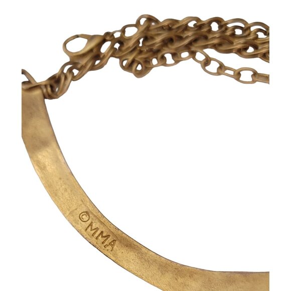 MMA Matte Gold Tone Egyptian Revival Style Collar Necklace 21" Long Signed, E769 - Picture 6 of 8